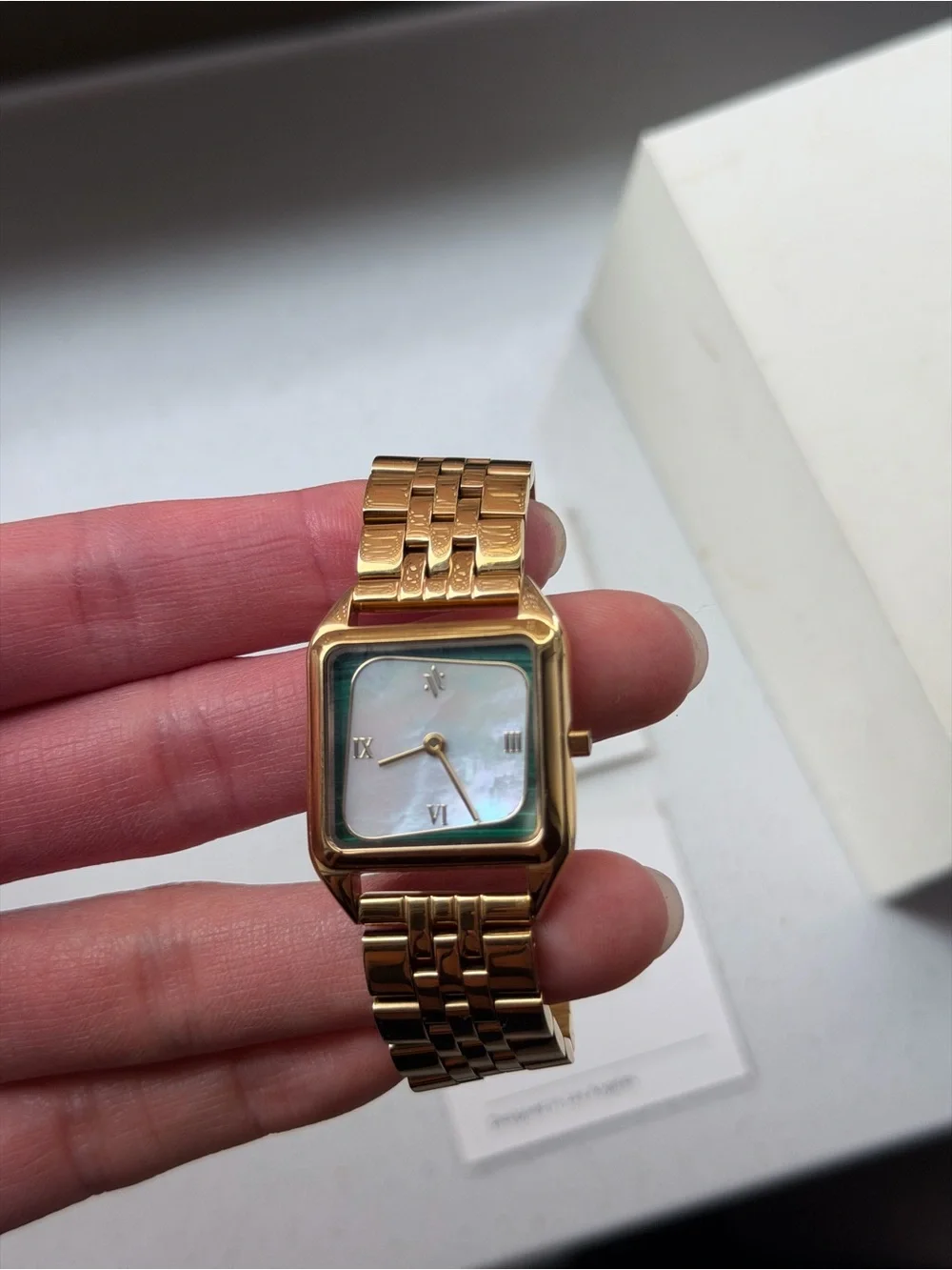 VANNA Geminus Malachite and Pearl Ladies Gold Watch